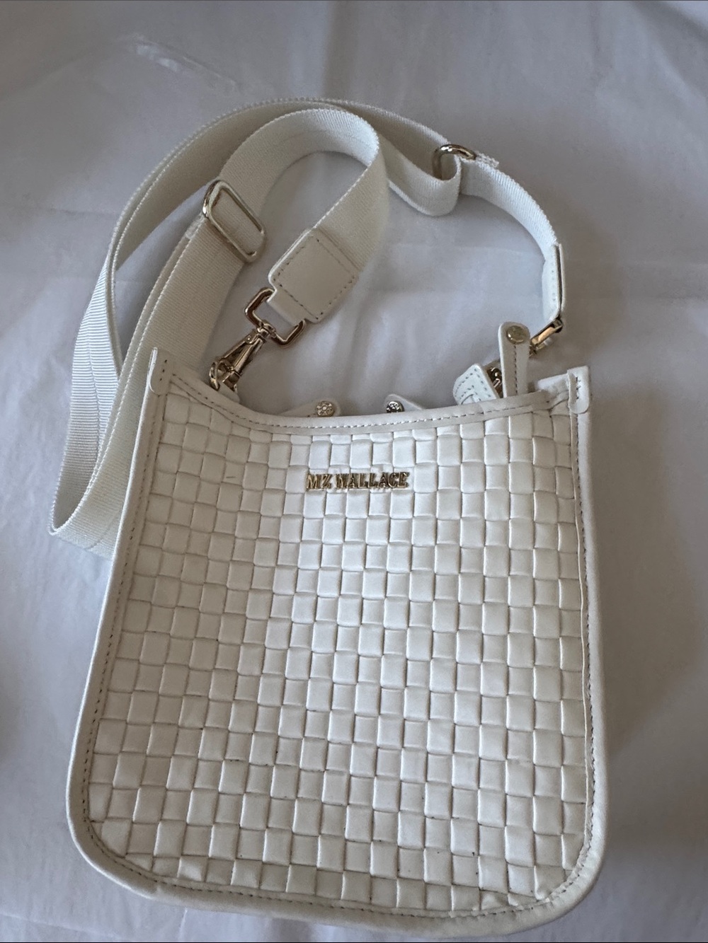 MZ Wallace White Woven Crossbody Bag with Gold Hardware NWOT